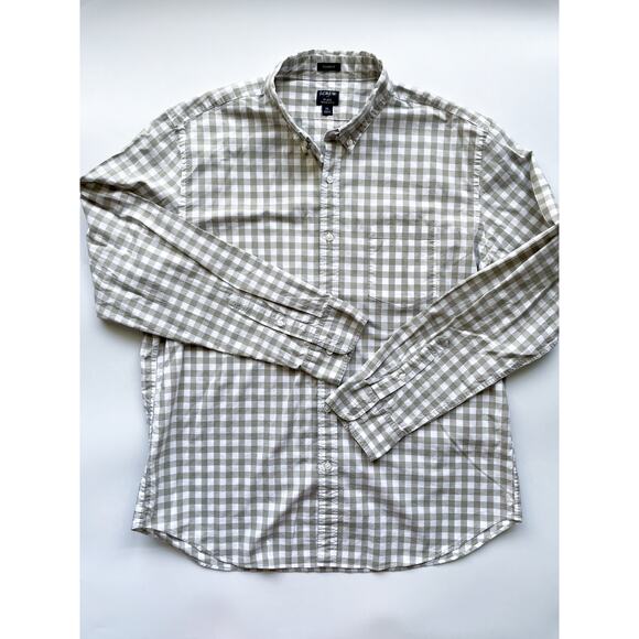 Men's J.Crew Factory Gray and White Checked Dress Shirt Classic Flex Washed XL - Picture 1 of 6
